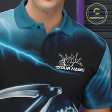 Load image into Gallery viewer, Custom Blue Lightning Grim Reaper Bowling Polo Shirts For Men, Halloween Bowling Jerseys IPHW9843