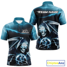 Load image into Gallery viewer, Custom Blue Lightning Grim Reaper Bowling Polo Shirts For Men, Halloween Bowling Jerseys IPHW9843