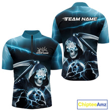 Load image into Gallery viewer, Custom Blue Lightning Grim Reaper Bowling Quarter-Zip Shirts For Men, Halloween Bowling Jerseys IPHW9843