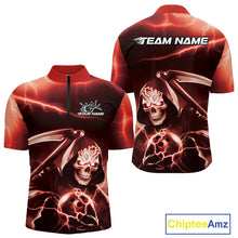 Load image into Gallery viewer, Custom Red Lightning Grim Reaper Bowling Quarter-Zip Shirts For Men, Halloween Bowling Jerseys IPHW9845