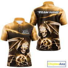 Load image into Gallery viewer, Custom Yellow Lightning Grim Reaper Bowling Polo Shirts For Men, Halloween Bowling Jerseys IPHW9846
