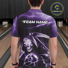 Load image into Gallery viewer, Custom Purple Lightning Grim Reaper Bowling Polo Shirts For Men, Halloween Bowling Jerseys IPHW9847