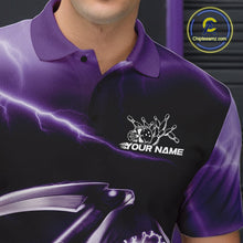 Load image into Gallery viewer, Custom Purple Lightning Grim Reaper Bowling Polo Shirts For Men, Halloween Bowling Jerseys IPHW9847