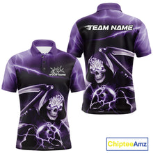 Load image into Gallery viewer, Custom Purple Lightning Grim Reaper Bowling Polo Shirts For Men, Halloween Bowling Jerseys IPHW9847