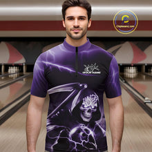 Load image into Gallery viewer, Custom Purple Lightning Grim Reaper Bowling Quarter-Zip Shirts For Men, Halloween Bowling Jerseys IPHW9847