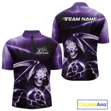Load image into Gallery viewer, Custom Purple Lightning Grim Reaper Bowling Quarter-Zip Shirts For Men, Halloween Bowling Jerseys IPHW9847