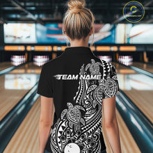 Load image into Gallery viewer, Custom Black And White Polynesian Tribal Turtle Bowling Women Quarter-Zip Team Shirts IPHW10983