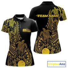 Load image into Gallery viewer, Custom Black And Gold Polynesian Tribal Turtle Bowling Women Polo Team Shirts Outfit IPHW10984