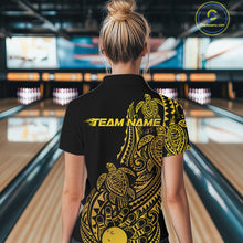 Load image into Gallery viewer, Custom Black And Gold Polynesian Tribal Turtle Bowling Women Quarter-Zip Team Shirts IPHW10984