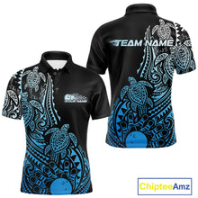 Load image into Gallery viewer, Custom Black And Blue Polynesian Tribal Turtle Bowling Men Polo Team Shirts Outfit IPHW10985