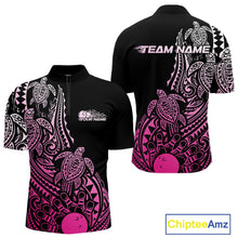 Load image into Gallery viewer, Custom Black And Pink Polynesian Tribal Turtle Bowling Men Quarter-Zip Team Shirts Outfit IPHW10986