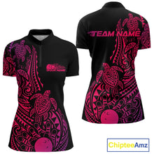 Load image into Gallery viewer, Custom Pink And Purple Polynesian Tribal Turtle Bowling Women Quarter-Zip Team Shirts IPHW10987