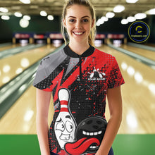 Load image into Gallery viewer, Custom Funny Bowling Women Quarter-Zip Shirt, Red Bowling Ball And Pin Bowling Jersey IPHW10257