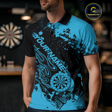 Load image into Gallery viewer, Custom Black And Blue Splatter Flame Dart Skull Men Polo Shirt, Grunge Halloween Jerseys IPHW10050