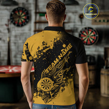 Load image into Gallery viewer, Custom Black And Yellow Splatter Flame Dart Skull Men Polo Shirt, Grunge Halloween Jerseys IPHW10051