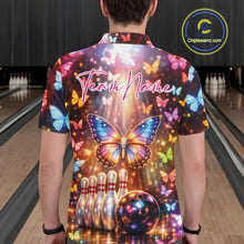 Load image into Gallery viewer, Custom Colorful Butterfly Bowling Men Polo Shirt, Bowling Tournament Team Shirt IPHW11030