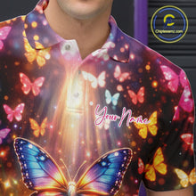 Load image into Gallery viewer, Custom Colorful Butterfly Bowling Men Polo Shirt, Bowling Tournament Team Shirt IPHW11030