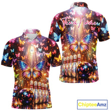 Load image into Gallery viewer, Custom Colorful Butterfly Bowling Men Polo Shirt, Bowling Tournament Team Shirt IPHW11030
