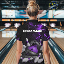 Load image into Gallery viewer, Custom Black And Purple Thunder Lightning Black Mamba Snake Bowling Team Women Shirt IPHW10153