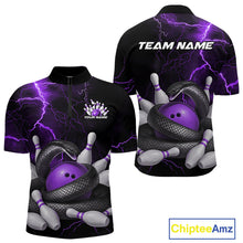 Load image into Gallery viewer, Custom Black And Purple Thunder Lightning Black Mamba Snake Bowling Team Men Quarter-Zip Shirt IPHW10153