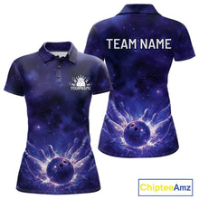 Load image into Gallery viewer, Custom Purple And Blue Galaxy Bowling Team Shirts For Women, Sparkling Sky Bowling Jerseys IPHW10529