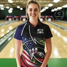 Load image into Gallery viewer, Custom Patriotic US Flag Bowling Team Shirts, Freedom Military Camo Women Bowling Jerseys IPHW10531