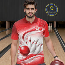 Load image into Gallery viewer, Custom Red Halftone Dots Hexagon Bowling Team Jerseys, Men Polo Bowling Shirt IPHW11375
