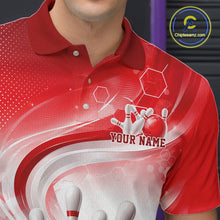 Load image into Gallery viewer, Custom Red Halftone Dots Hexagon Bowling Team Jerseys, Men Polo Bowling Shirt IPHW11375