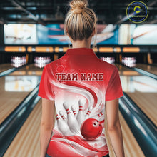 Load image into Gallery viewer, Custom Red Halftone Dots Hexagon Bowling Team Jerseys, Women Polo Bowling Shirt IPHW11375