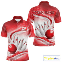 Load image into Gallery viewer, Custom Red Halftone Dots Hexagon Bowling Team Jerseys, Men Polo Bowling Shirt IPHW11375