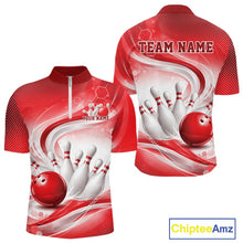Load image into Gallery viewer, Custom Red Halftone Dots Hexagon Bowling Team Jerseys, Men Quarter-Zip Bowling Shirt IPHW11375