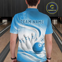 Load image into Gallery viewer, Custom Blue Halftone Dots Hexagon Bowling Team Jerseys, Men Polo Bowling Shirt IPHW11376