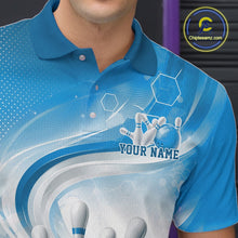 Load image into Gallery viewer, Custom Blue Halftone Dots Hexagon Bowling Team Jerseys, Men Polo Bowling Shirt IPHW11376