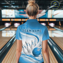 Load image into Gallery viewer, Custom Blue Halftone Dots Hexagon Bowling Team Jerseys, Women Polo Bowling Shirt IPHW11376