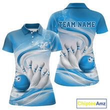 Load image into Gallery viewer, Custom Blue Halftone Dots Hexagon Bowling Team Jerseys, Women Polo Bowling Shirt IPHW11376