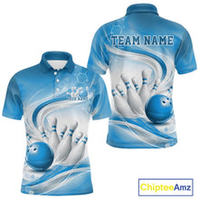 Load image into Gallery viewer, Custom Blue Halftone Dots Hexagon Bowling Team Jerseys, Men Polo Bowling Shirt IPHW11376