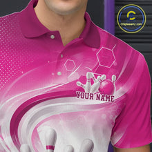 Load image into Gallery viewer, Custom Pink Halftone Dots Hexagon Bowling Team Jerseys, Men Polo Bowling Shirt IPHW11377