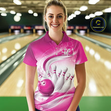 Load image into Gallery viewer, Custom Pink Halftone Dots Hexagon Bowling Team Jerseys, Women Polo Bowling Shirt IPHW11377