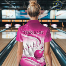 Load image into Gallery viewer, Custom Pink Halftone Dots Hexagon Bowling Team Jerseys, Women Polo Bowling Shirt IPHW11377