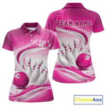 Load image into Gallery viewer, Custom Pink Halftone Dots Hexagon Bowling Team Jerseys, Women Polo Bowling Shirt IPHW11377