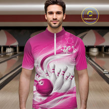 Load image into Gallery viewer, Custom Pink Halftone Dots Hexagon Bowling Team Jerseys, Men Quarter-Zip Bowling Shirt IPHW11377