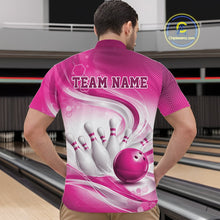 Load image into Gallery viewer, Custom Pink Halftone Dots Hexagon Bowling Team Jerseys, Men Quarter-Zip Bowling Shirt IPHW11377