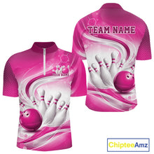 Load image into Gallery viewer, Custom Pink Halftone Dots Hexagon Bowling Team Jerseys, Men Quarter-Zip Bowling Shirt IPHW11377