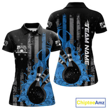 Load image into Gallery viewer, Custom Grunge Vintage Blue Thin Line US Flag Patriotic Women Polo Bowling Team Shirts IPHW10170