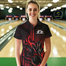 Load image into Gallery viewer, Custom Red Patrotic Flame Bowling Women Polo Shirt, US Flag Bowling Jersey IPHW11155