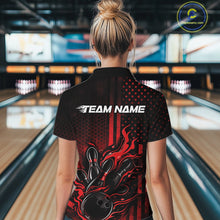 Load image into Gallery viewer, Custom Red Patrotic Flame Bowling Women Polo Shirt, US Flag Bowling Jersey IPHW11155