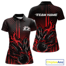 Load image into Gallery viewer, Custom Red Patrotic Flame Bowling Women Polo Shirt, US Flag Bowling Jersey IPHW11155