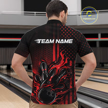 Load image into Gallery viewer, Custom Red Patrotic Flame Bowling Men Quarter-Zip Shirt, US Flag Bowling Jersey IPHW11155
