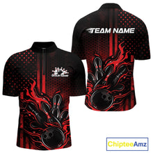 Load image into Gallery viewer, Custom Red Patrotic Flame Bowling Men Quarter-Zip Shirt, US Flag Bowling Jersey IPHW11155