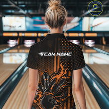Load image into Gallery viewer, Custom Orange Patrotic Flame Bowling Women Polo Shirt, US Flag Bowling Jersey IPHW11156